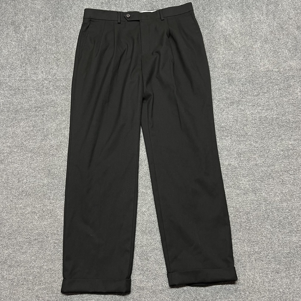Ralph Lauren Pants Mens 34x30 Black Pleated Cuffed Dress Classic Fit Stretch